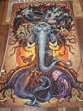 Vibrant Wildlife Tree of Life Wall Tapestry - Multicolor